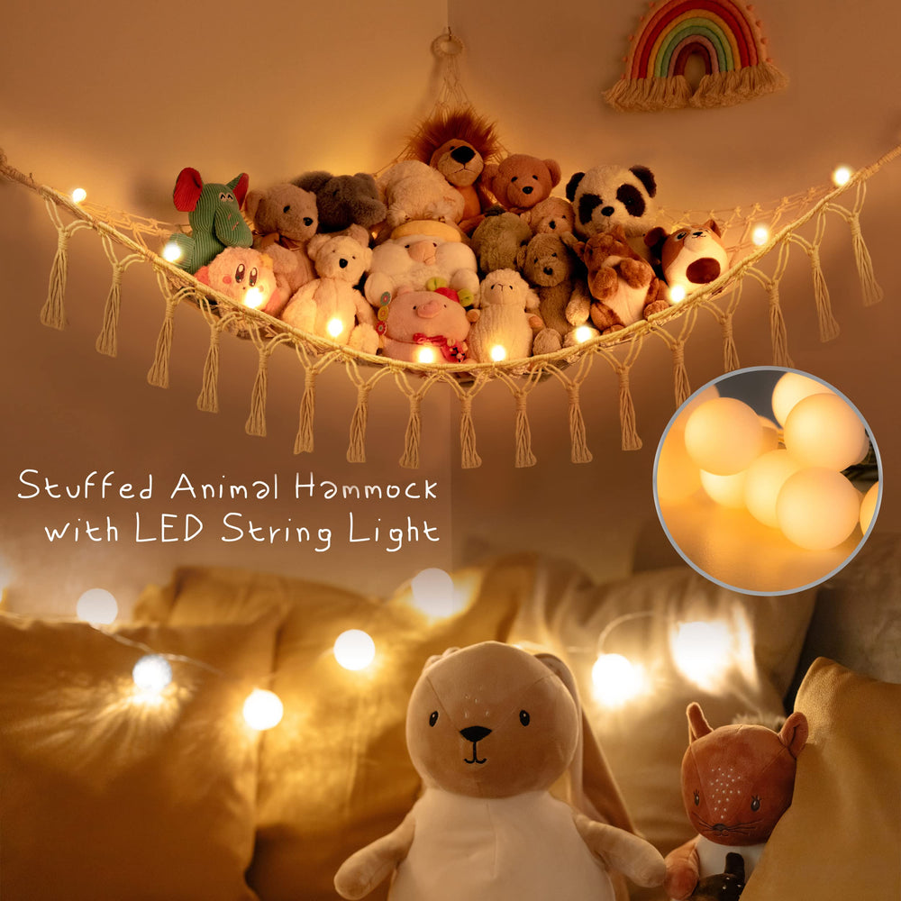 Beige Yewiwin hammock tassels add decorative charm while keeping plush toys tidy.
