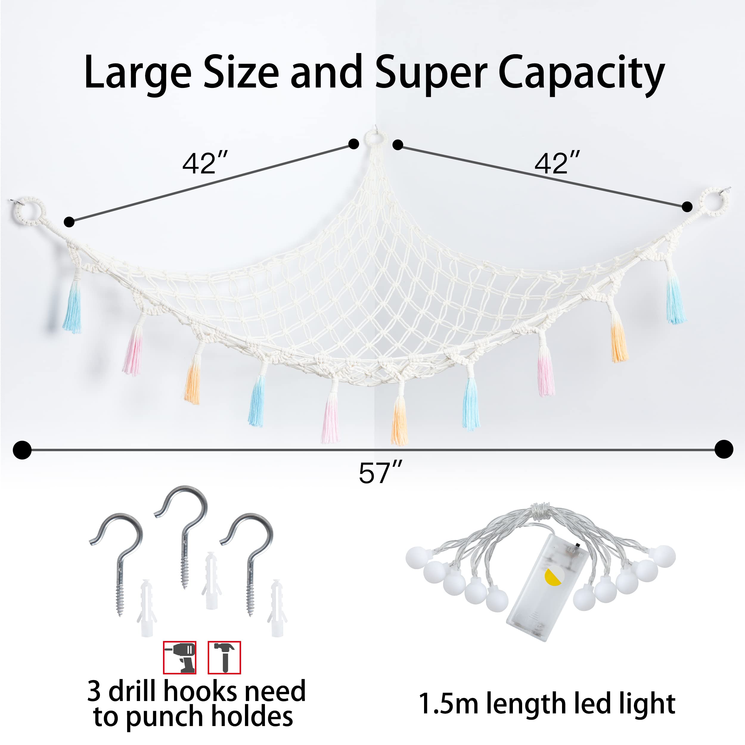Yewiwin wall-mounted storage hammock saves floor space in nurseries or playrooms.