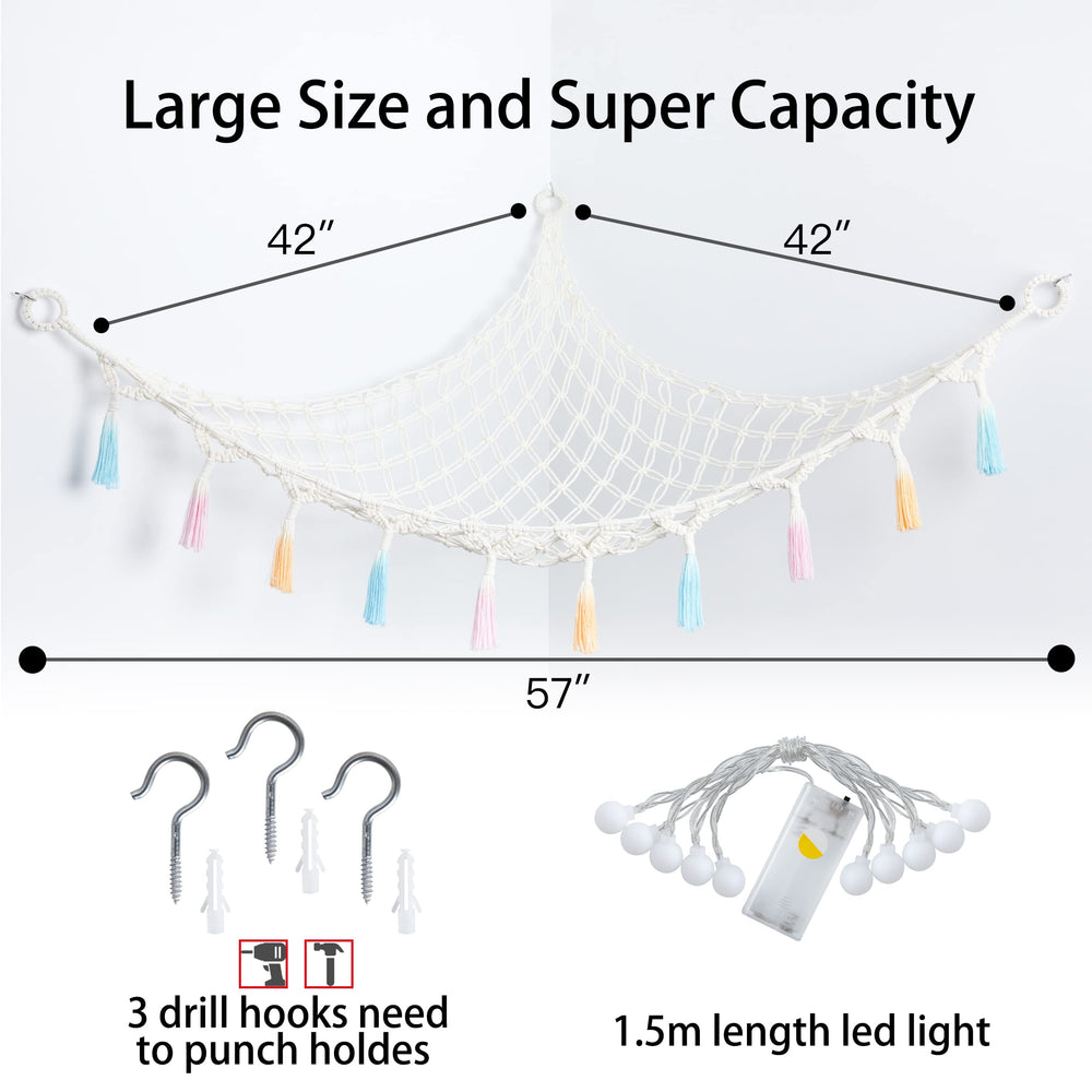 Yewiwin wall-mounted storage hammock saves floor space in nurseries or playrooms.