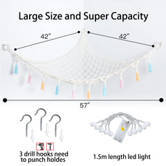 Yewiwin wall-mounted storage hammock saves floor space in nurseries or playrooms.