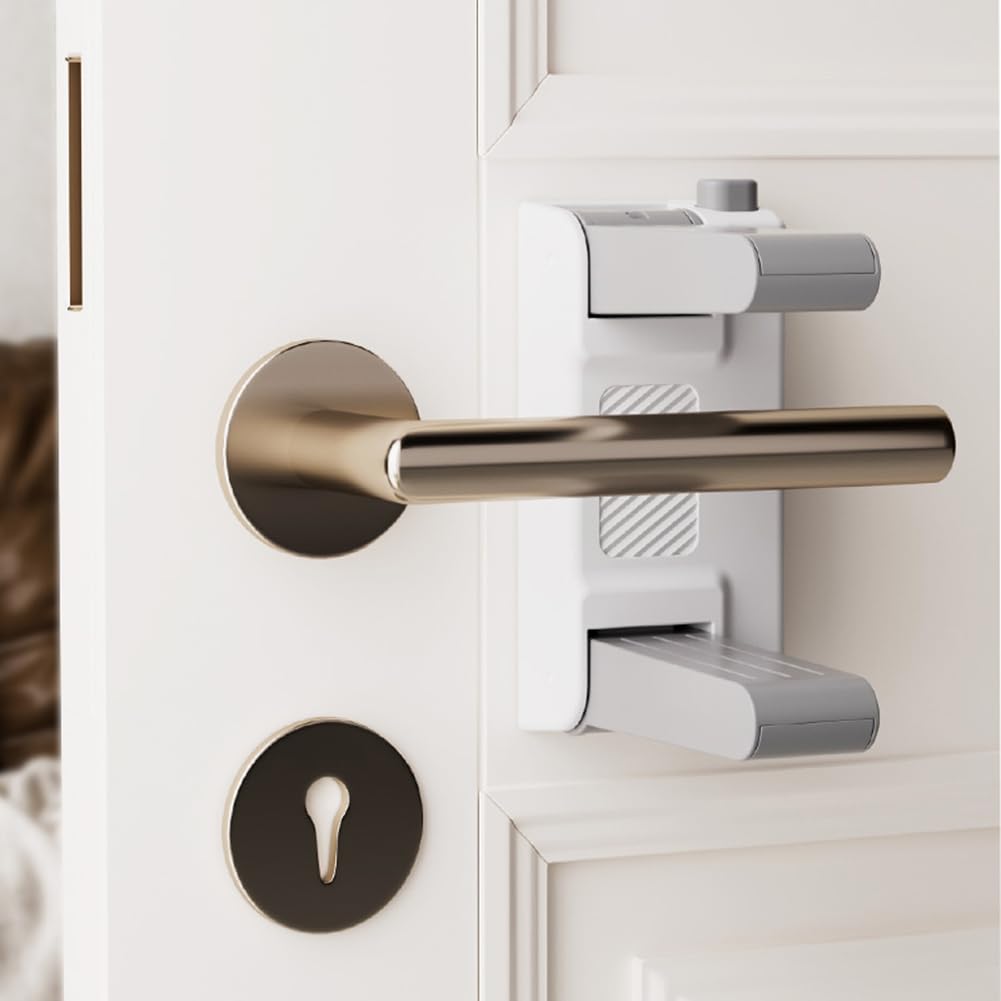 YEYA Upgrade door lock adhesive setup demonstrates quick, tool-free installation for secure door lever access.