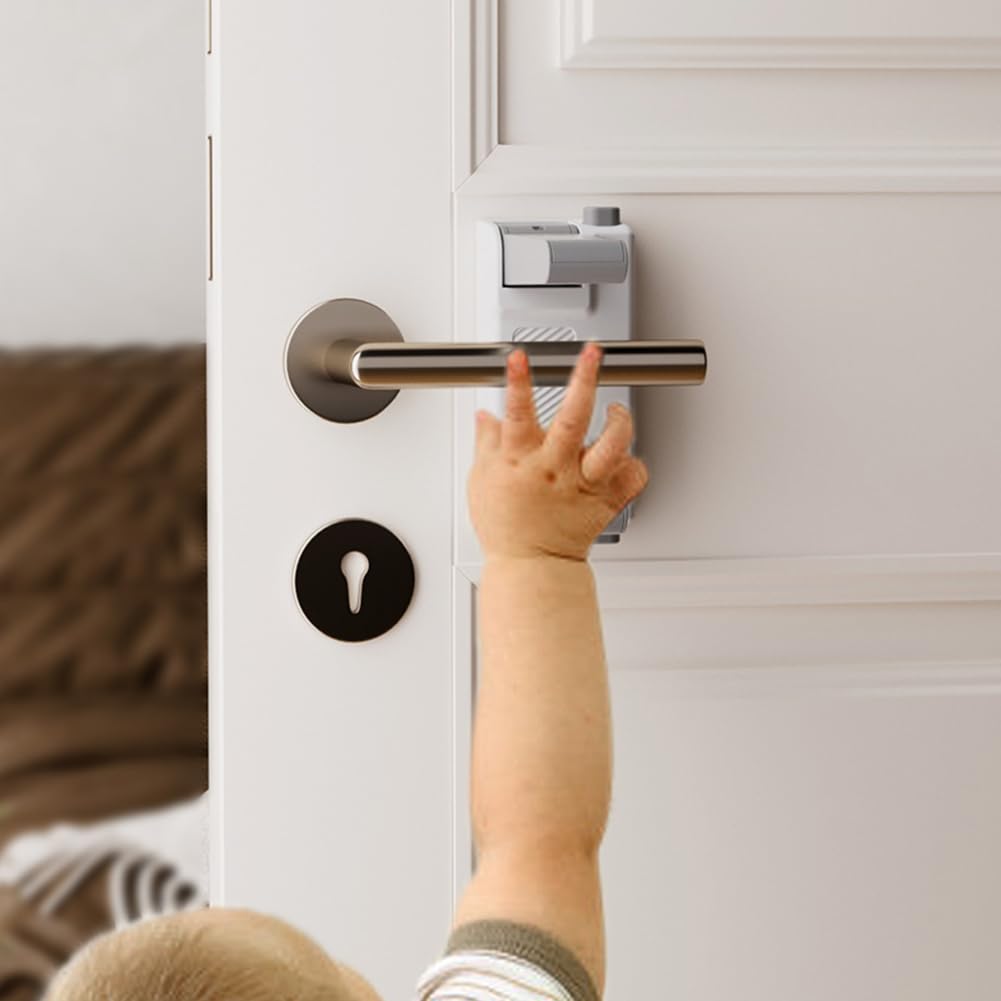 YEYA Upgrade door lock in place demonstrates easy one-handed operation for adults.