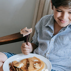 YFWOOD wooden forks top view, child-safe design for self-feeding