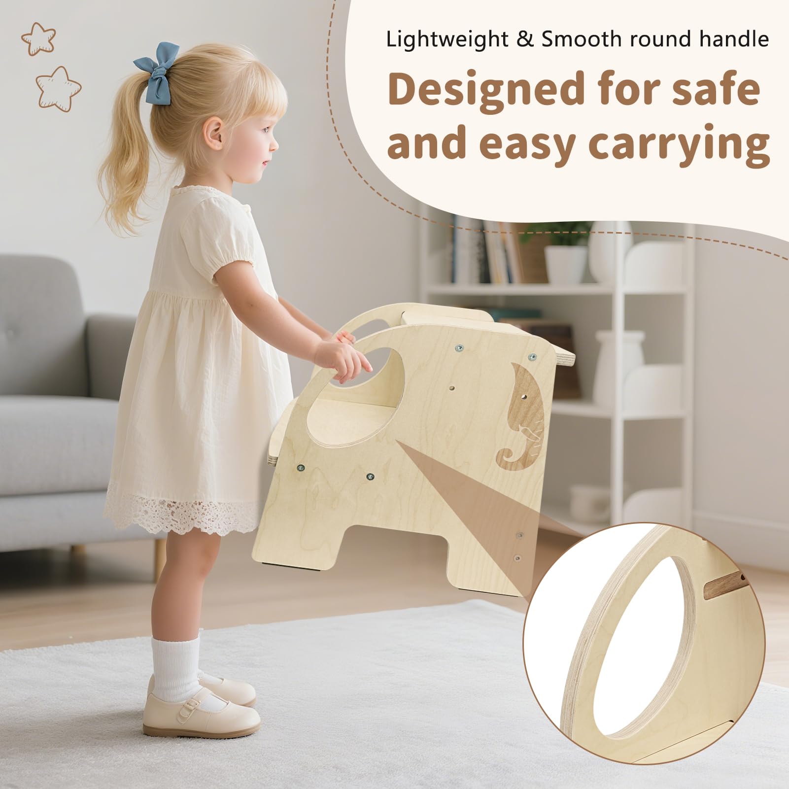 YHANEC wooden step stool aiding potty training and sink tasks at home.