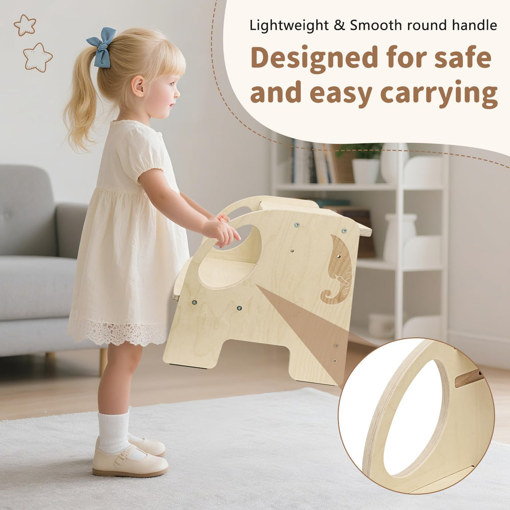 YHANEC wooden step stool aiding potty training and sink tasks at home.