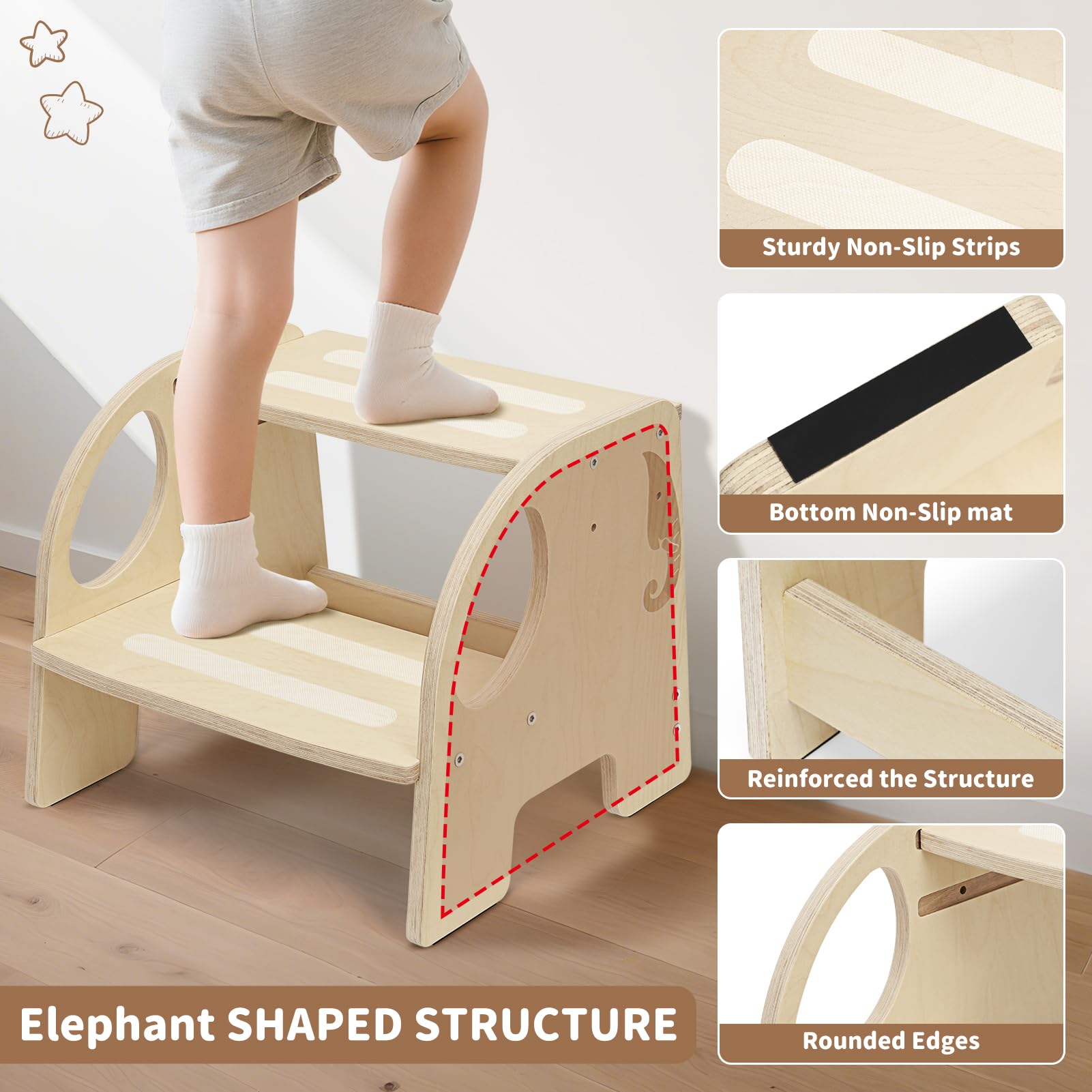 YHANEC step stool with A-frame stability for safe use on any floor.