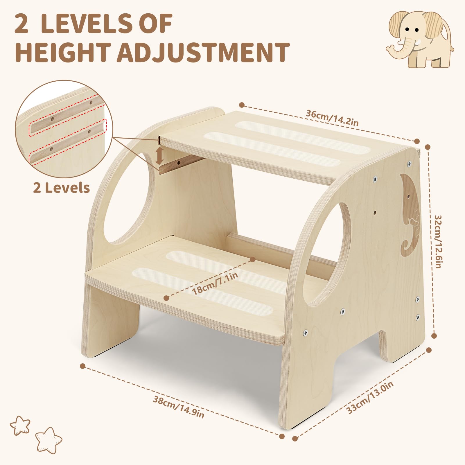 YHANEC stool shown with side armrests to help toddlers climb safely.