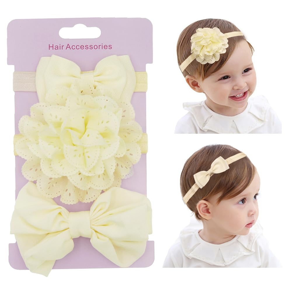Yheahin 3pcs cute baby bows headband ivory for newborns and toddlers, ideal daily wear.