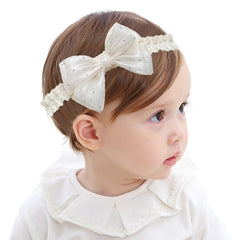 Yheahin ivory satin crystal bow headband close-up adds sparkle for photos