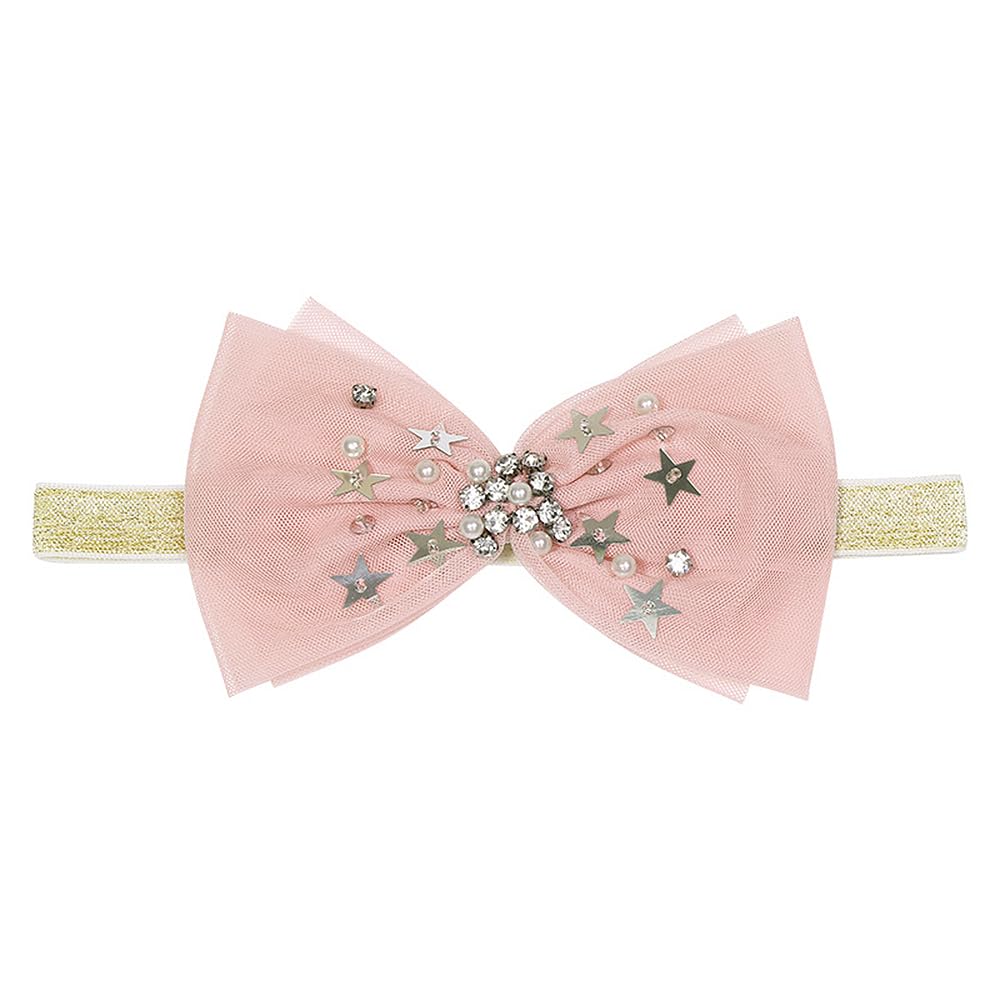 Yheahin baby headband with pink tulle bow—soft, stretchy, ideal for daily wear and special occasions.