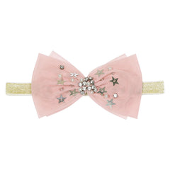 Yheahin baby headband with pink tulle bow—soft, stretchy, ideal for daily wear and special occasions.