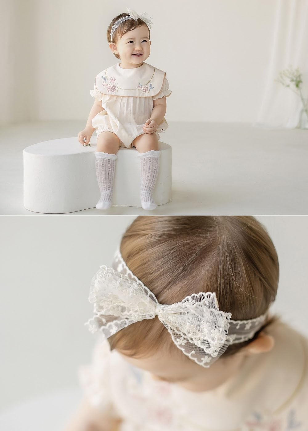 Yheahin baby headband white lace bow adds subtle elegance to outfits.