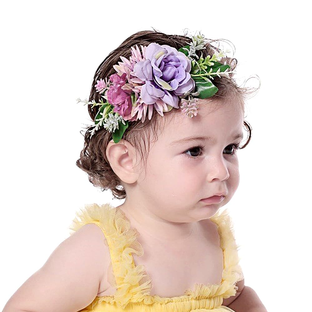 Yheahin baby headband with purple rose flowers for newborn photos and chic daily outfits.