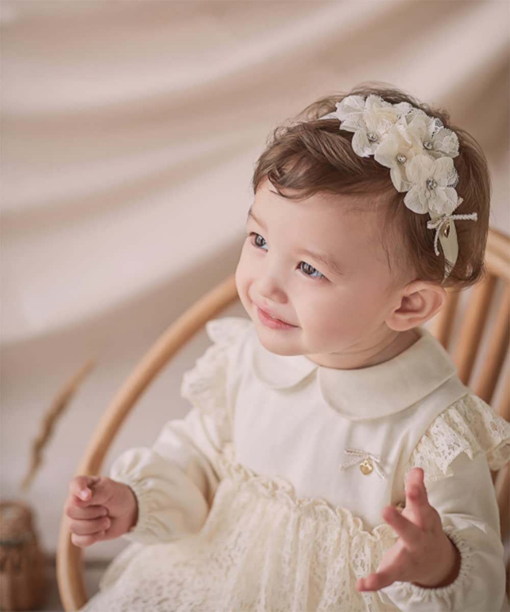 Yheahin White Lace Flower Headband soft material, gentle comfort for baby skin