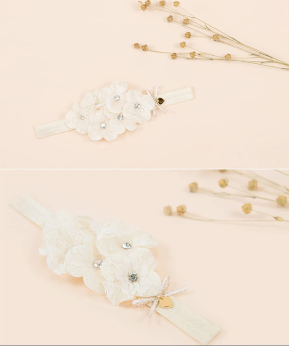 Yheahin White Lace Flower Headband worn, versatile for christenings and birthdays