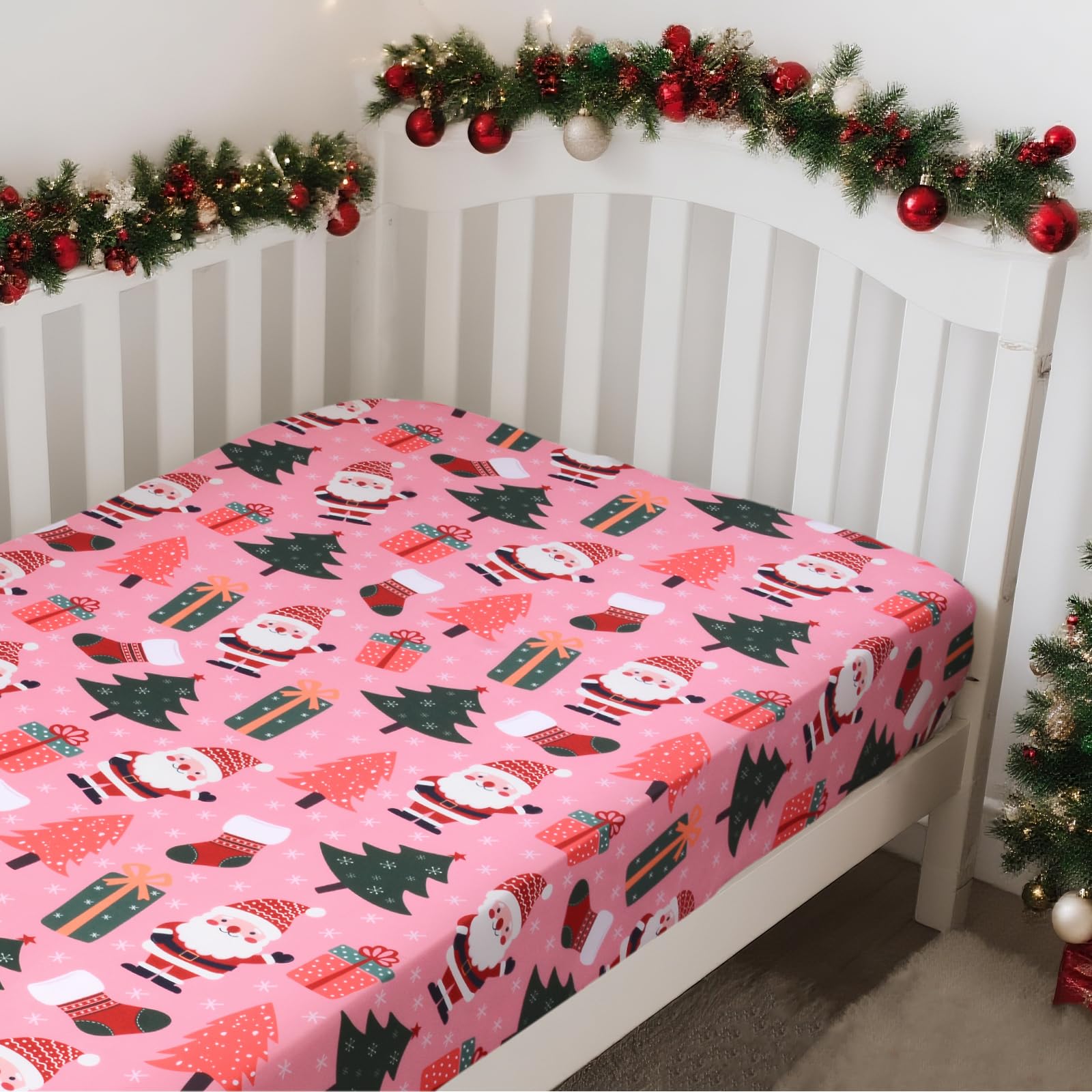 YHITBG Christmas crib sheet 52x28 fits standard crib securely.