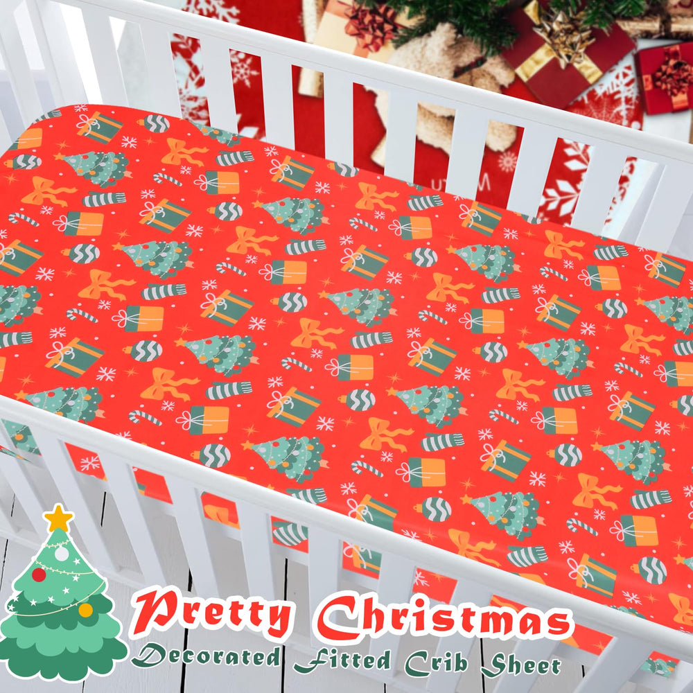 YHITBG Christmas crib sheet close-up shows ultra-soft fabric for gentle baby skin.