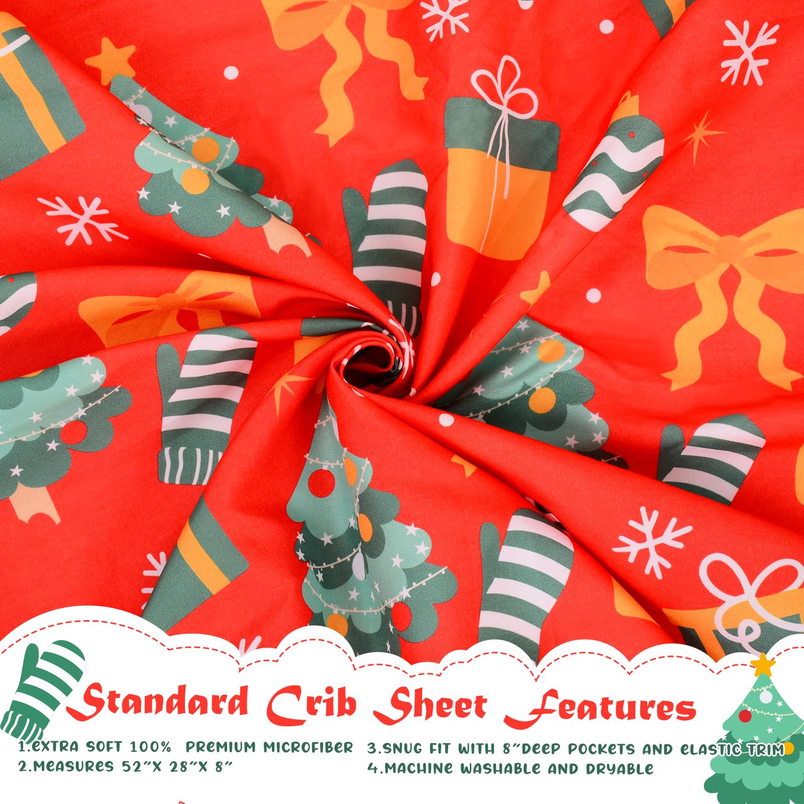 YHITBG Christmas crib sheet shows easy-care, machine-washable durability.