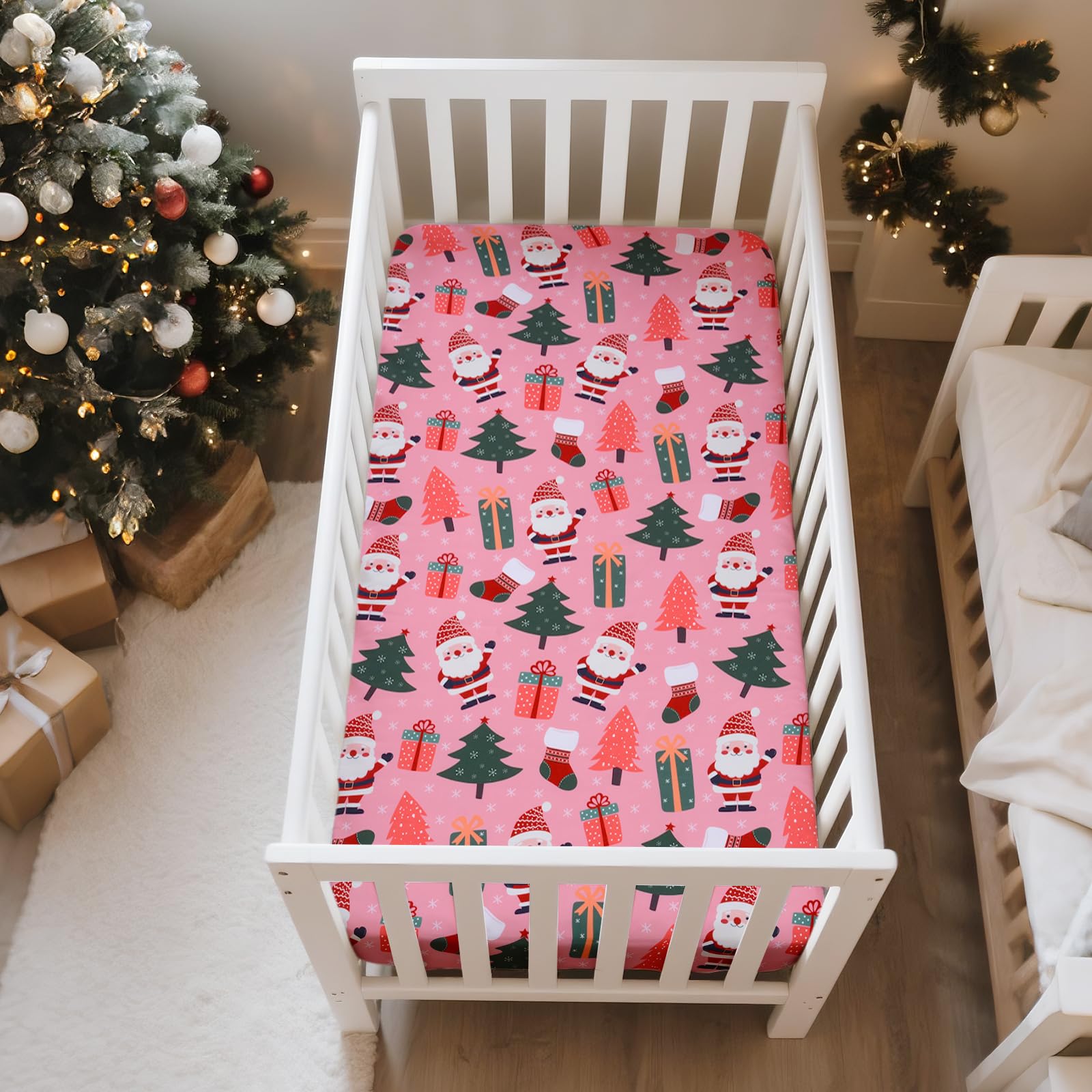 YHITBG Easy-care pink crib sheet stays soft after washing.