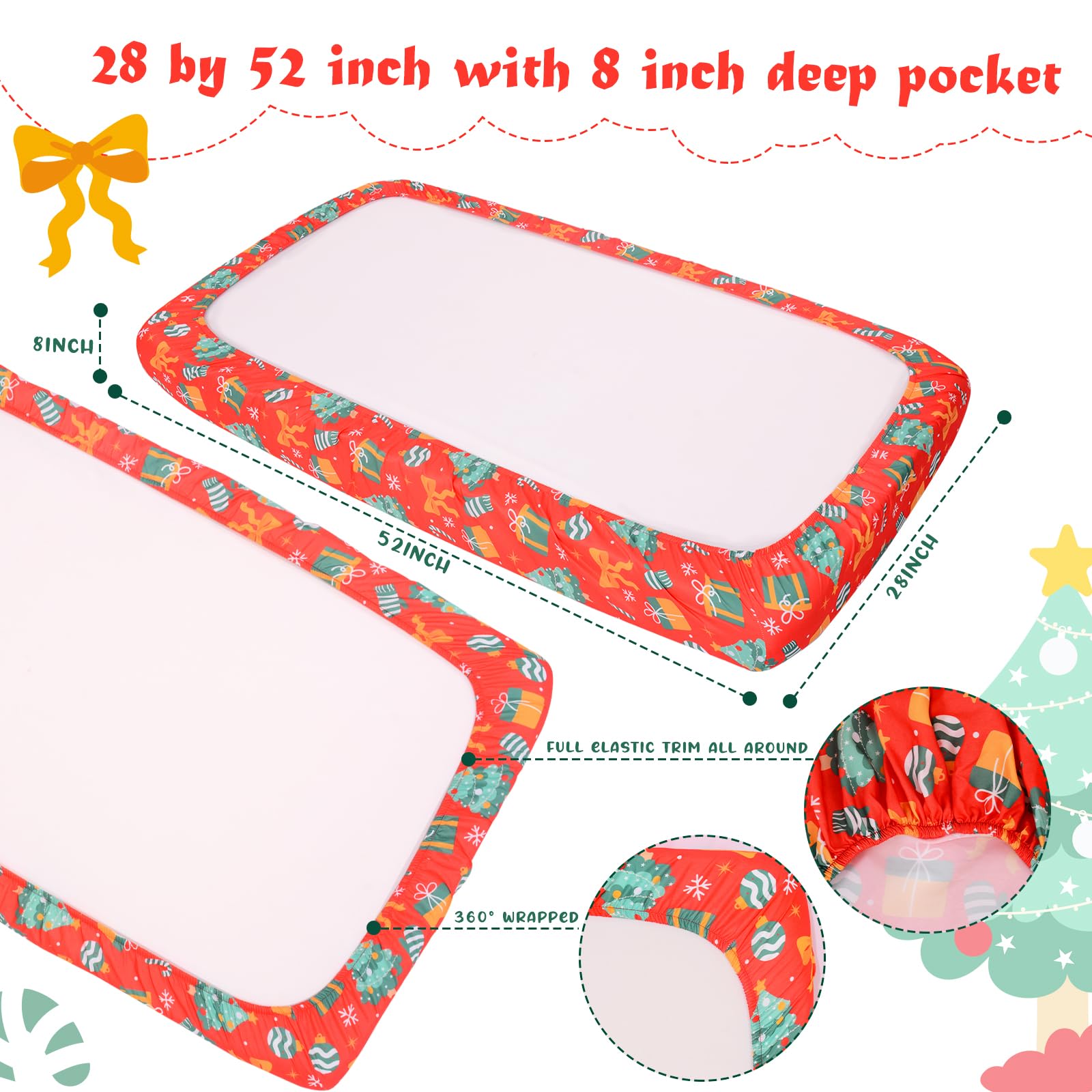 YHITBG Christmas crib sheet on a baby mattress creates cozy bedtime ambiance.