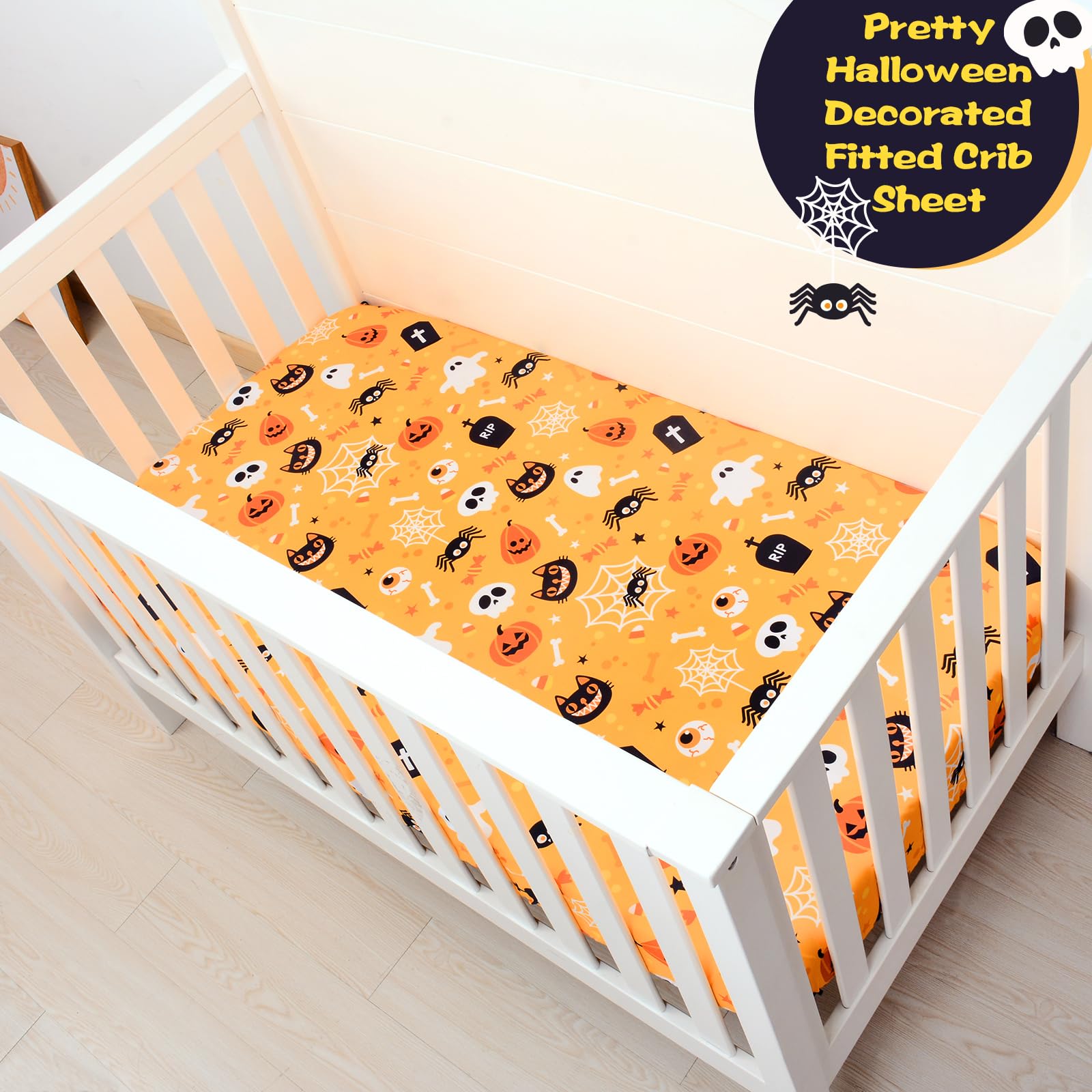 YHITBG Halloween crib sheet pumpkins provide festive vibe and comfy fit