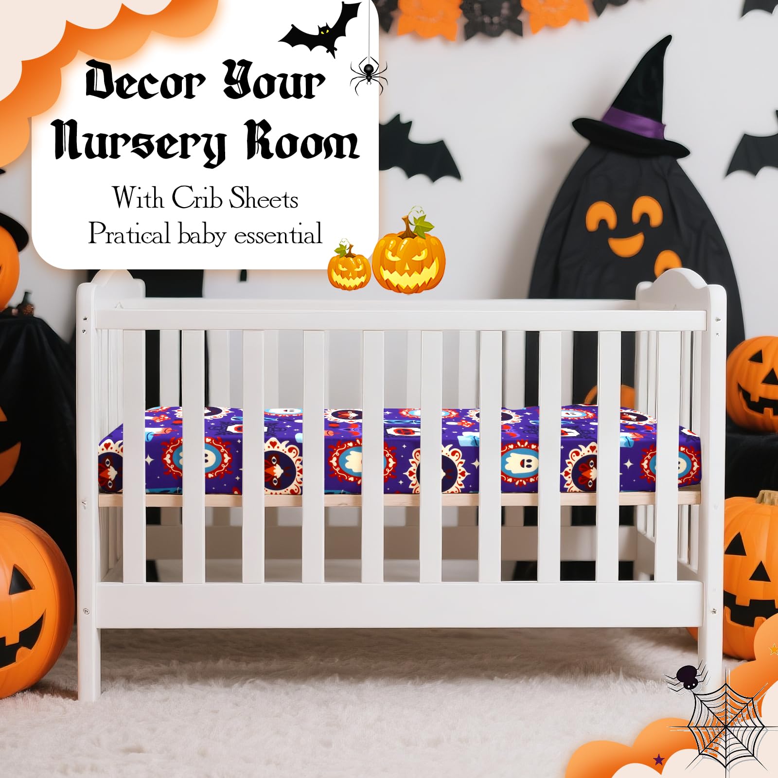YHITBG Halloween crib sheets purple colorway enhancing nursery decor