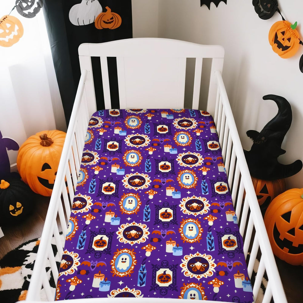YHITBG Halloween crib sheets size 52x28 inches for standard cribs and toddler beds