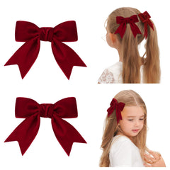 Yhlen 2pc wine red velvet bow close-up for elegant fall outfits.