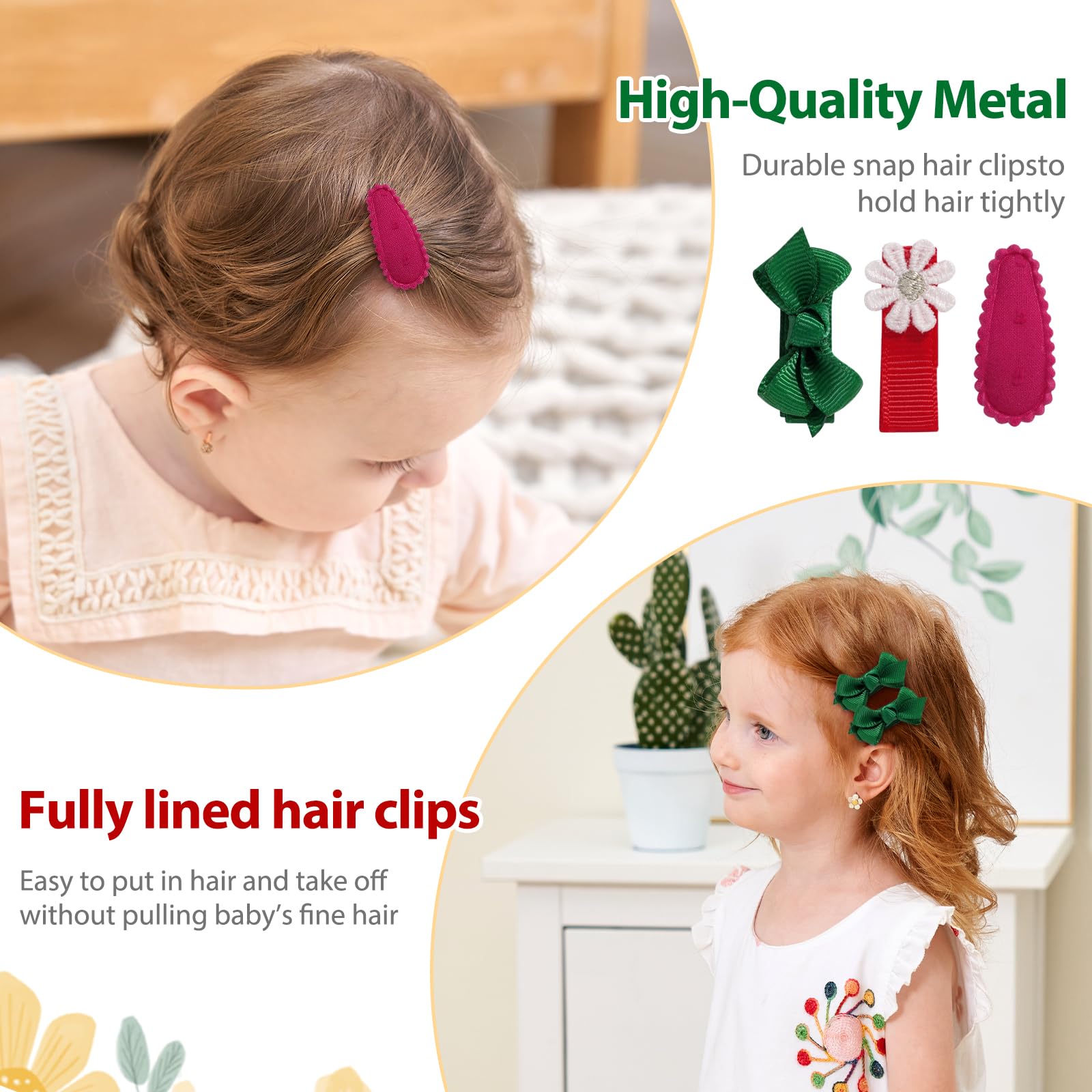YHXX YLEN fabric-covered snap clips feel soft and gentle on hair.