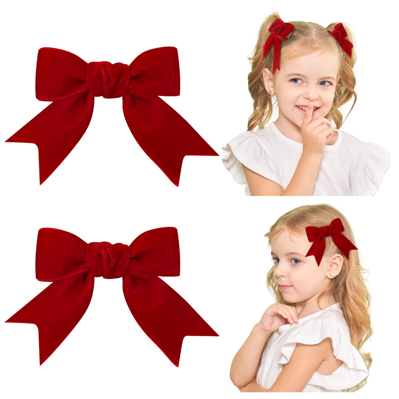 YHXX YLEN red velvet bows front view, plush texture for fall outfits.