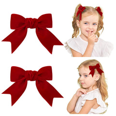 YHXX YLEN red velvet bows front view, plush texture for fall outfits.