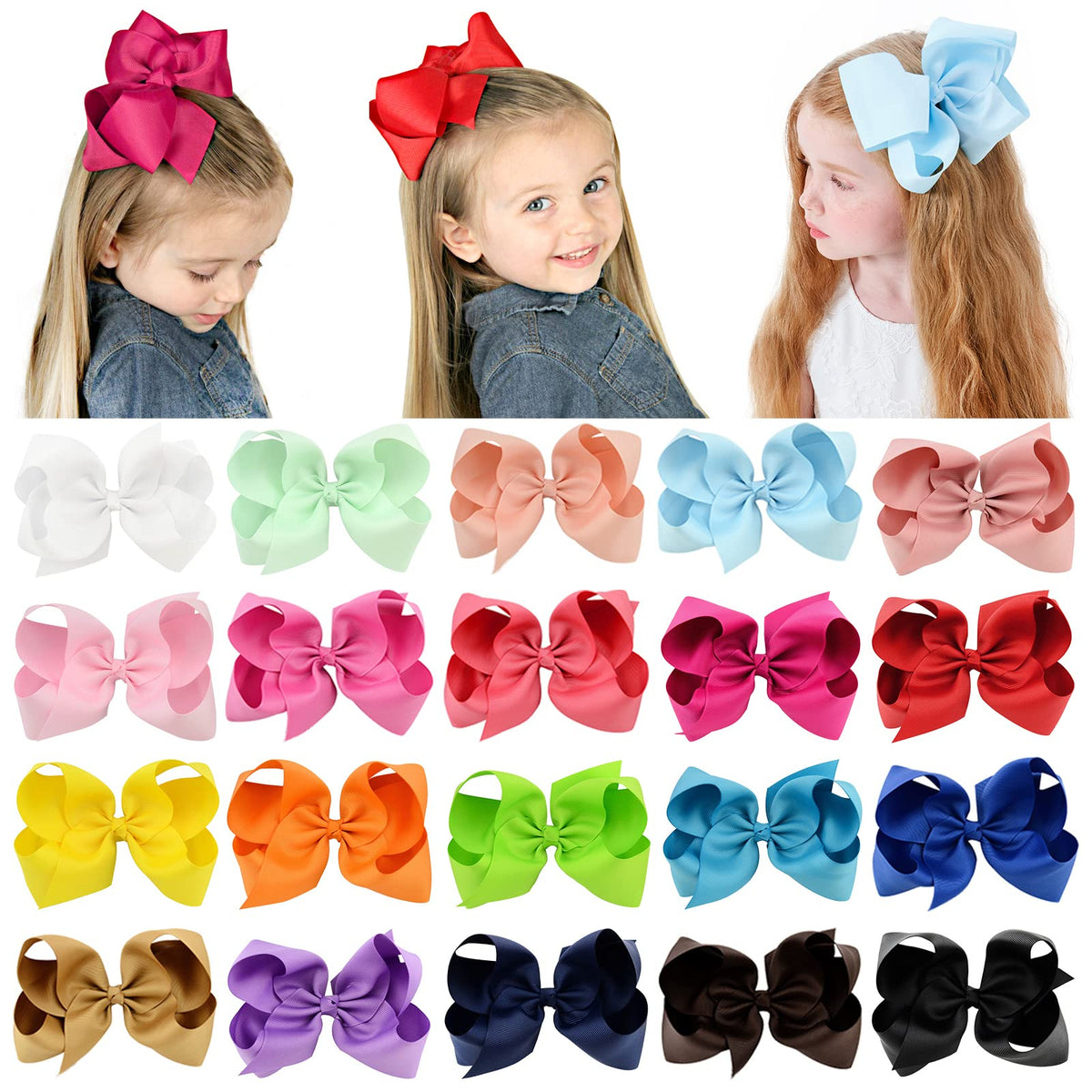 YHXX YLEN 20-piece big 6-inch hair bows with secure alligator clips, colorful set