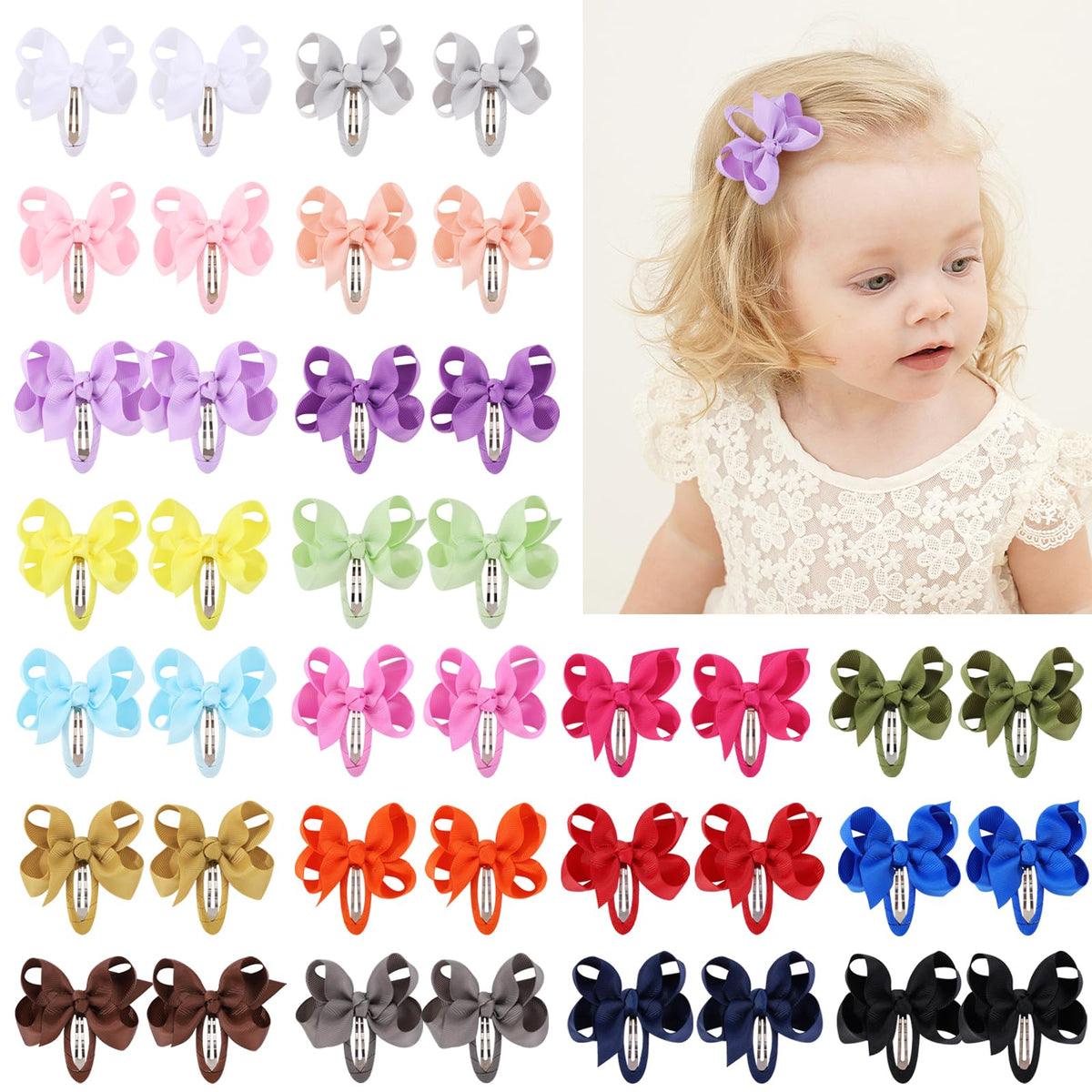YHXX YLEN 40pcs snap baby hair bows set helps complete cute everyday outfits and keeps hair tidy.