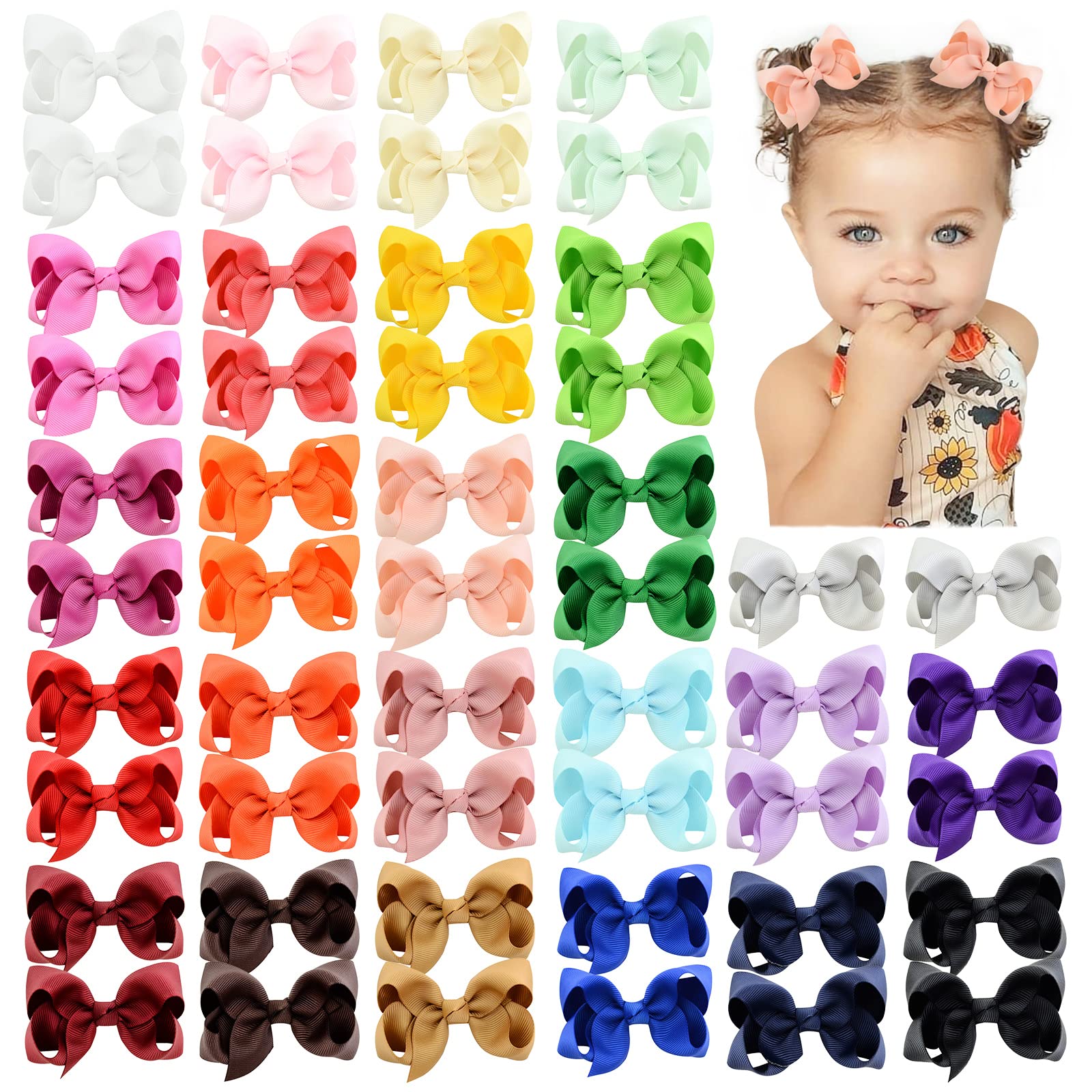 YHXX YLEN 50pcs 3-inch hair bows in pairs for coordinating outfits and easy styling