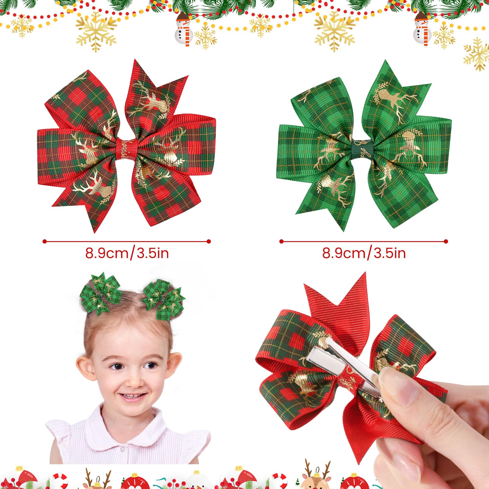 YHXX YLEN Christmas-pattern bows highlight Santa and snowflake designs for festive styling