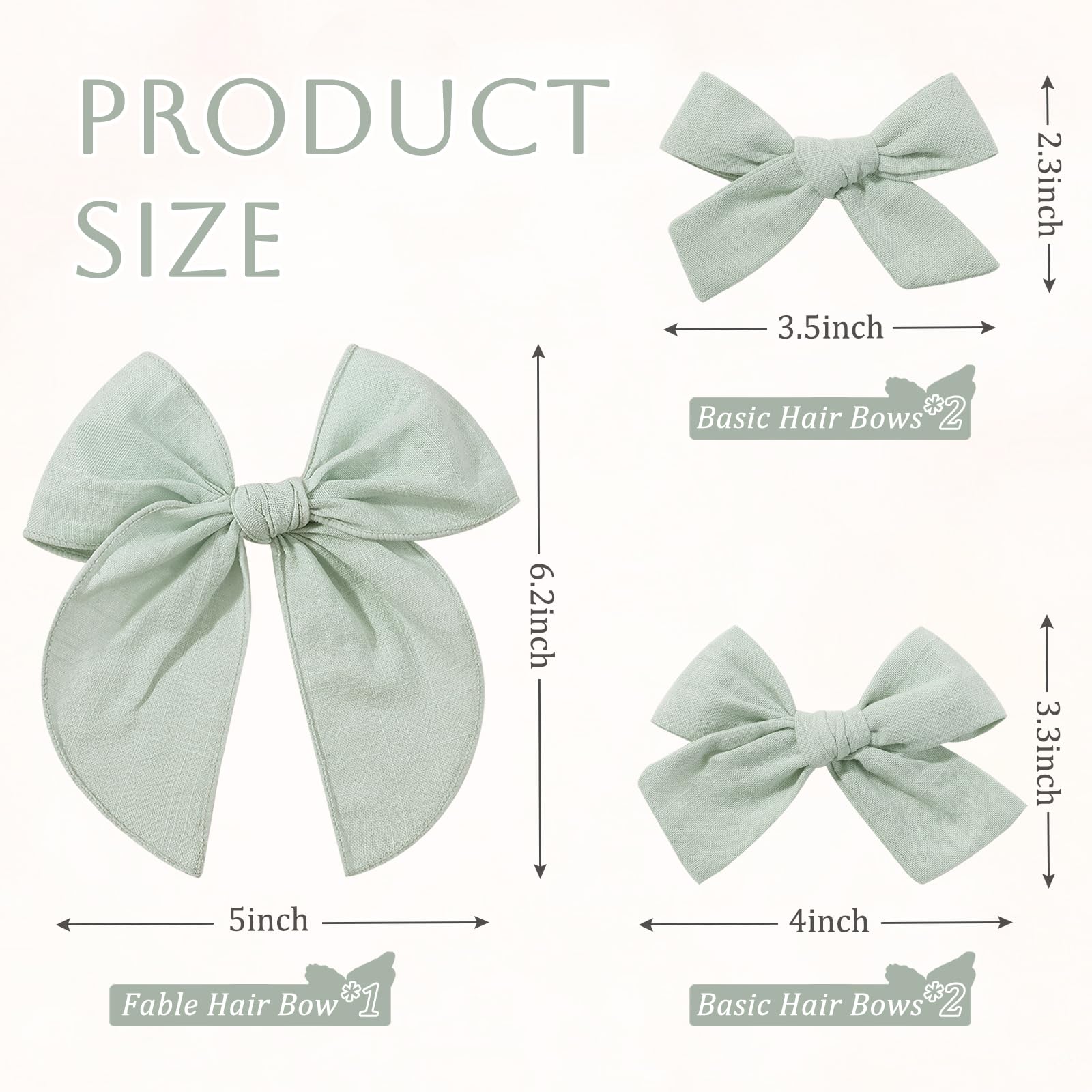 YHXX YLEN green cotton linen bow 4in left placement