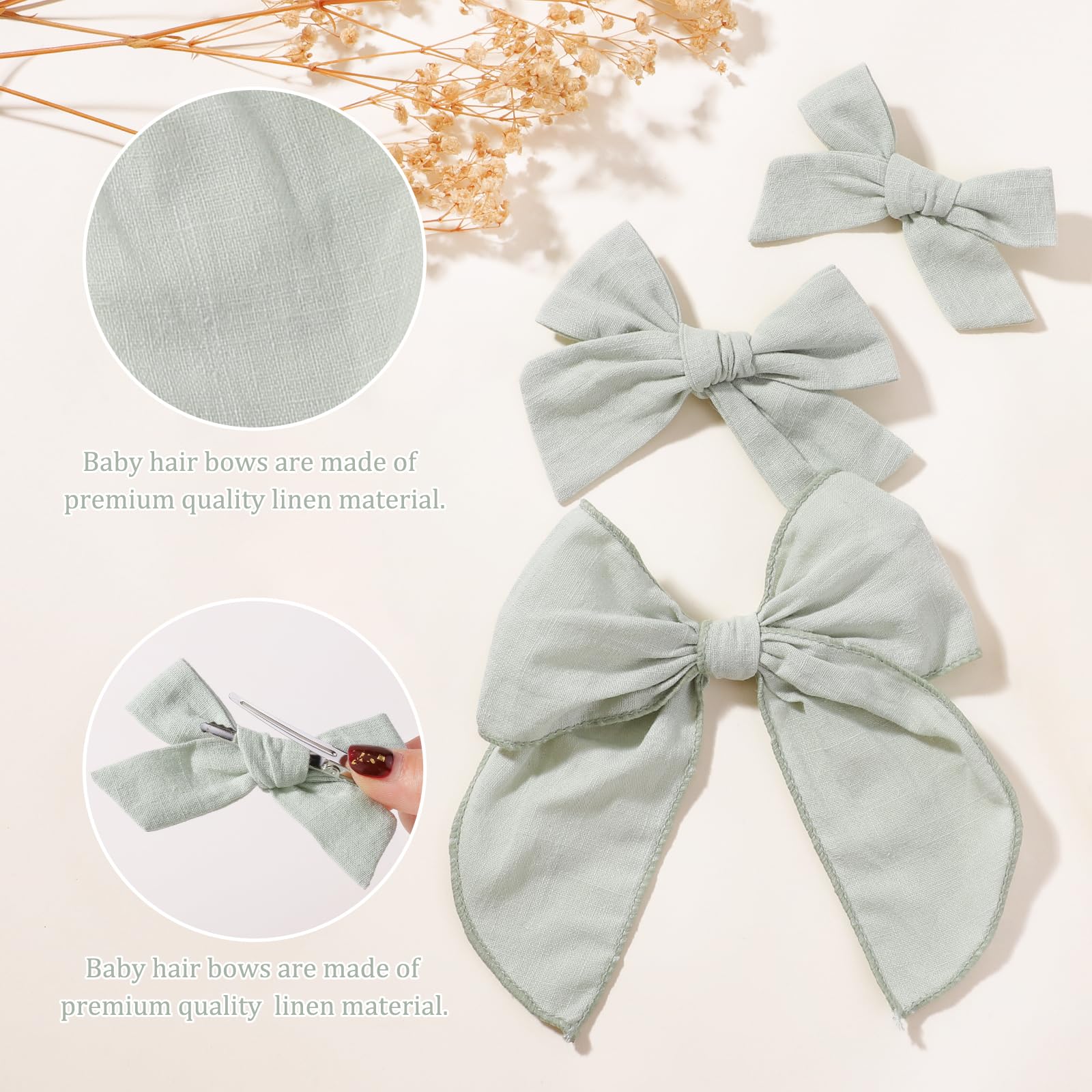 YHXX YLEN green cotton linen bow 4in right placement