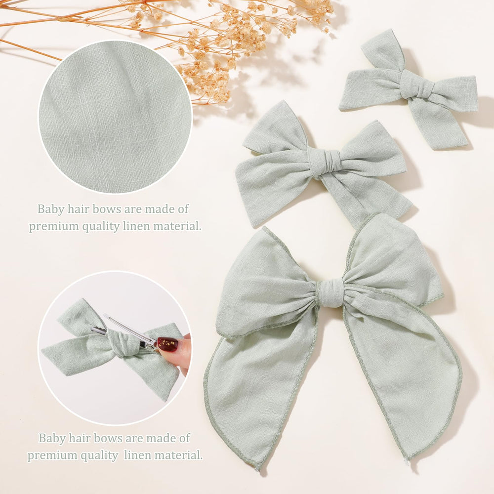 YHXX YLEN green cotton linen bow 4in right placement