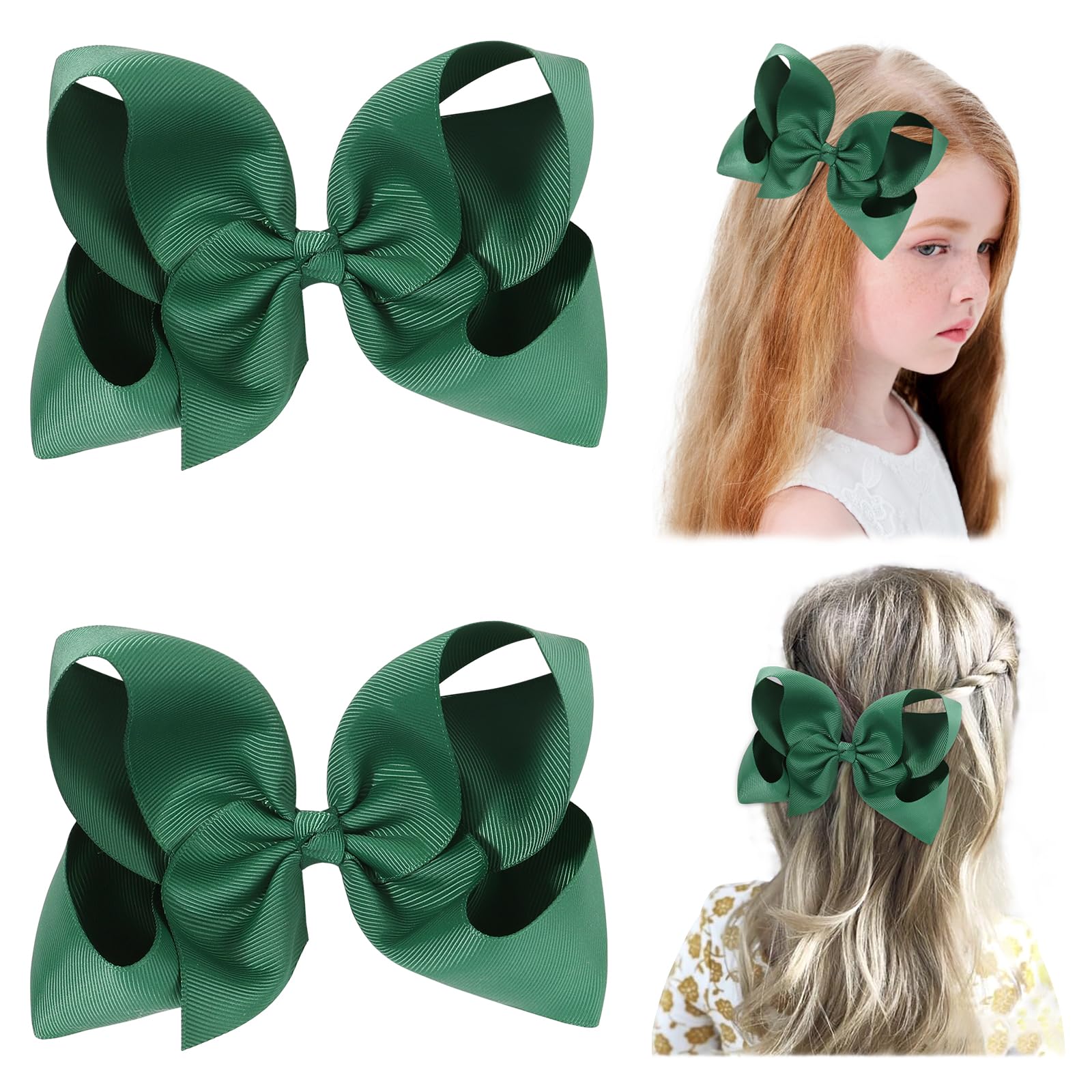 YHXX YLEN green 6-inch hair bow on alligator clip for easy back-to-school styling