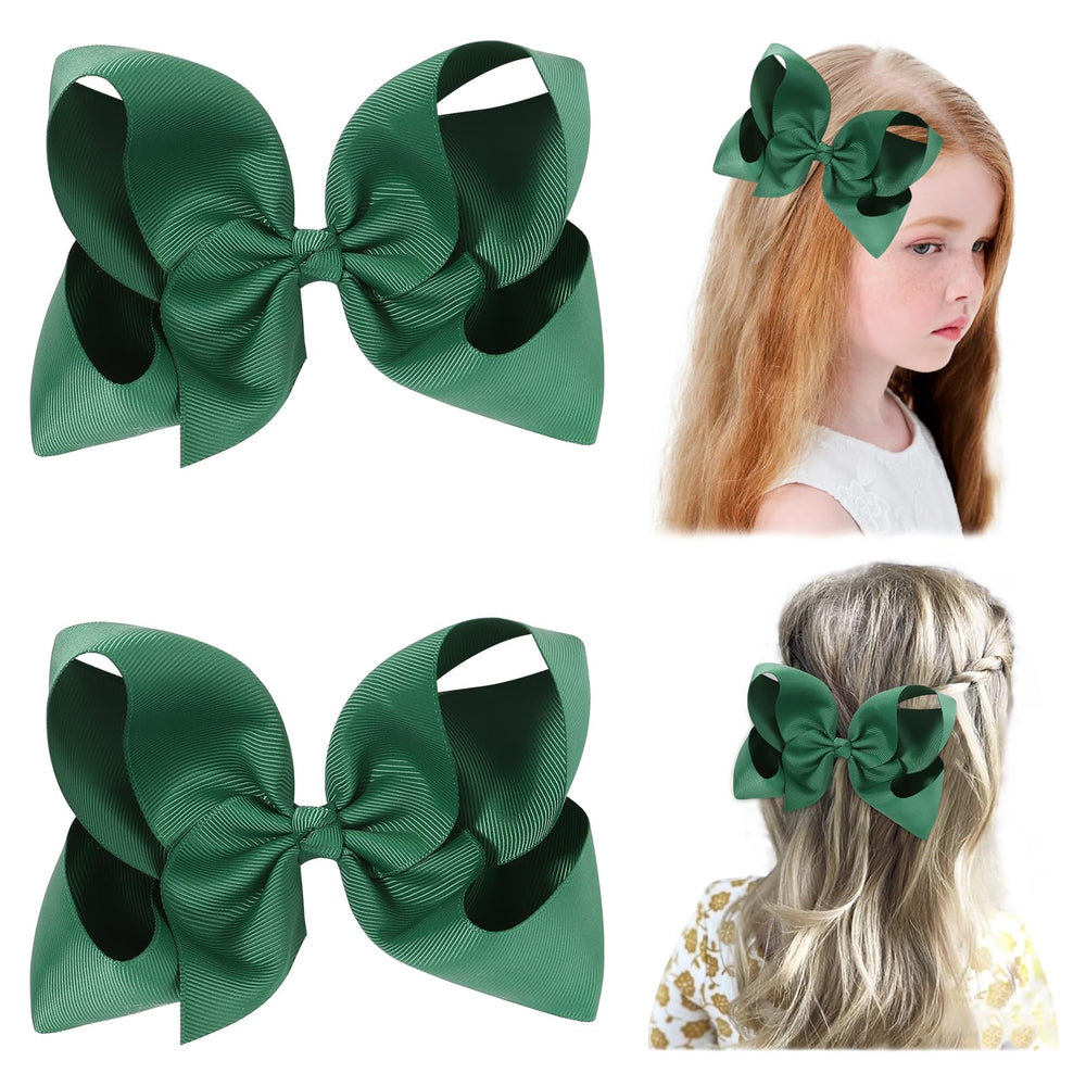 YHXX YLEN green 6-inch hair bow on alligator clip for easy back-to-school styling