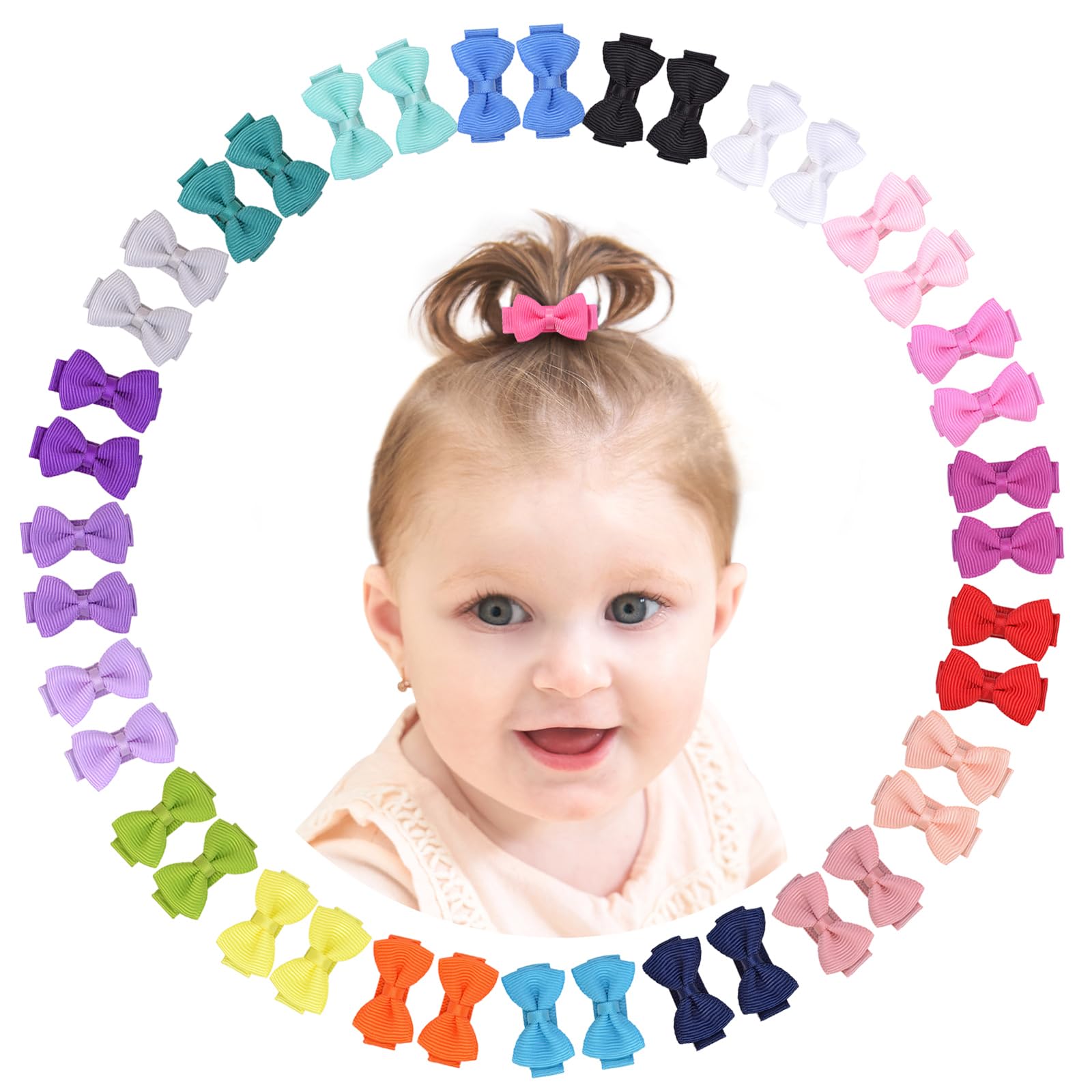 YHXX YLEN Grosgrain baby bows closeup showing soft texture and secure clip