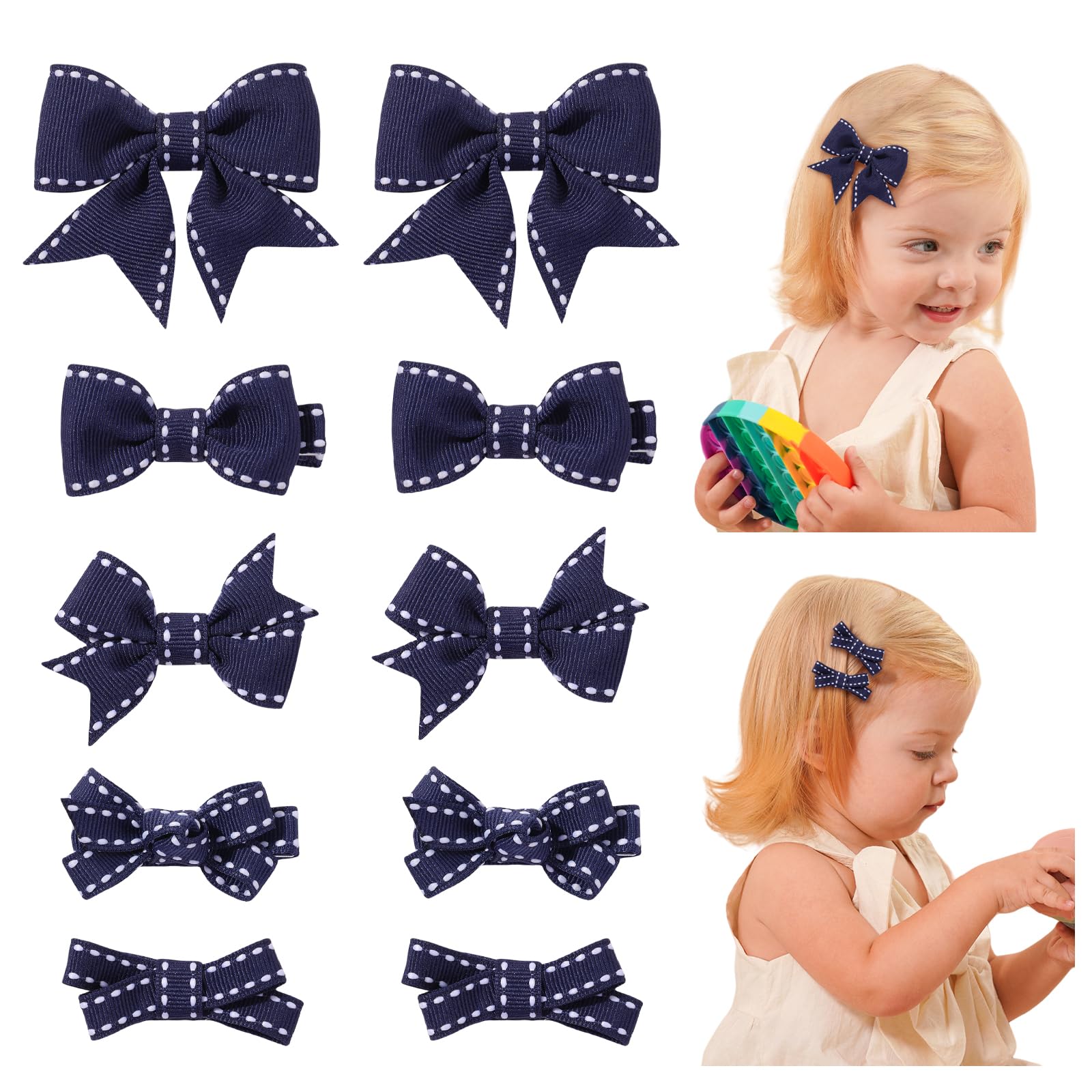 YHXX YLEN navy 2-inch bows with secure clips for everyday toddler hairstyles.