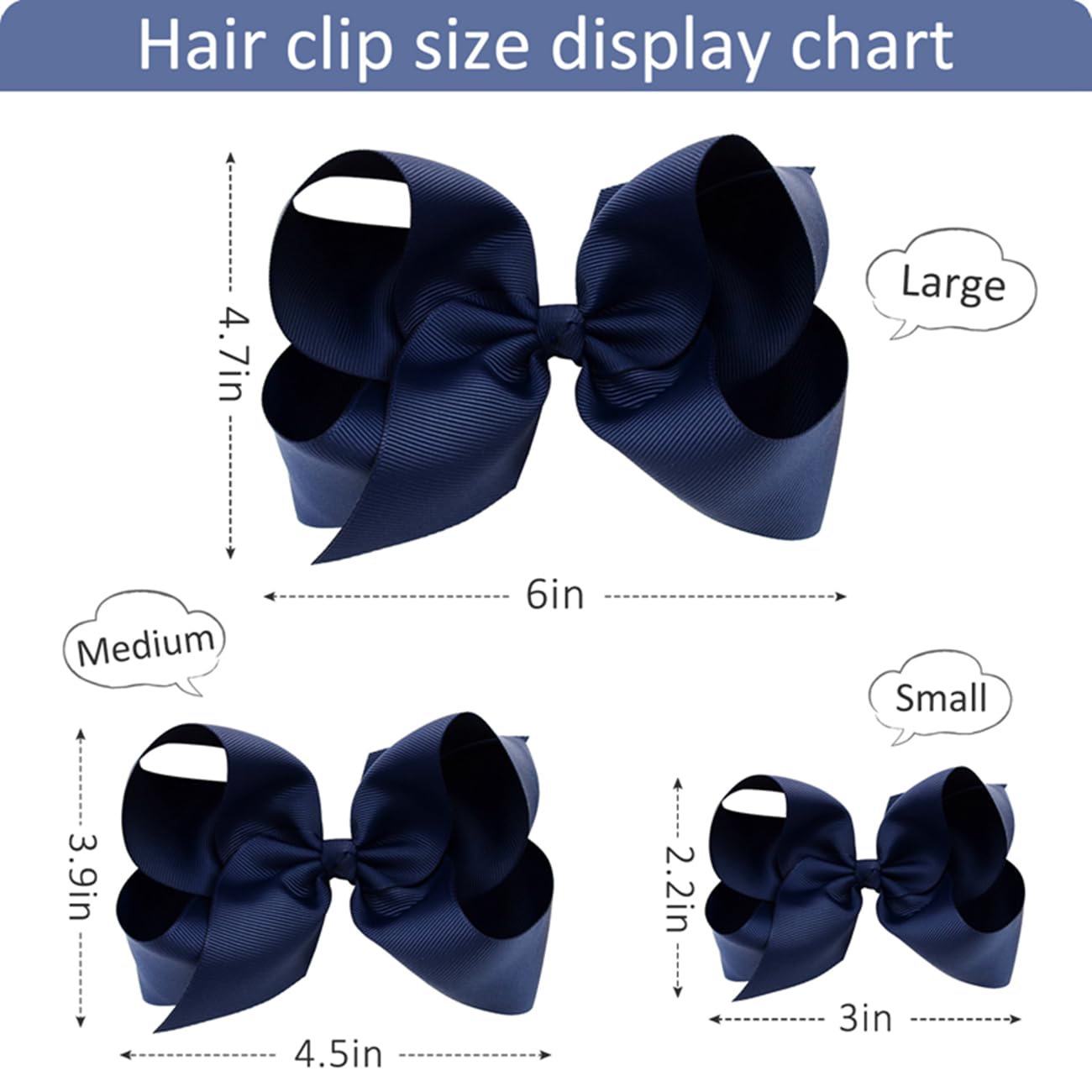 YHXX YLEN navy 4inch bow clip ideal for braids and ponytails.