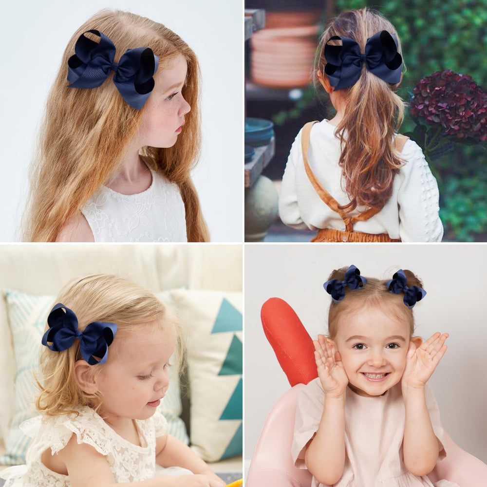 YHXX YLEN navy 4inch bow closeup highlights strong grip alligator clip.
