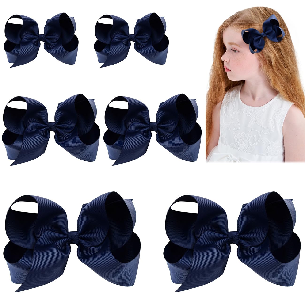 YHXX YLEN navy 6inch bow clip secures daily hairstyles.