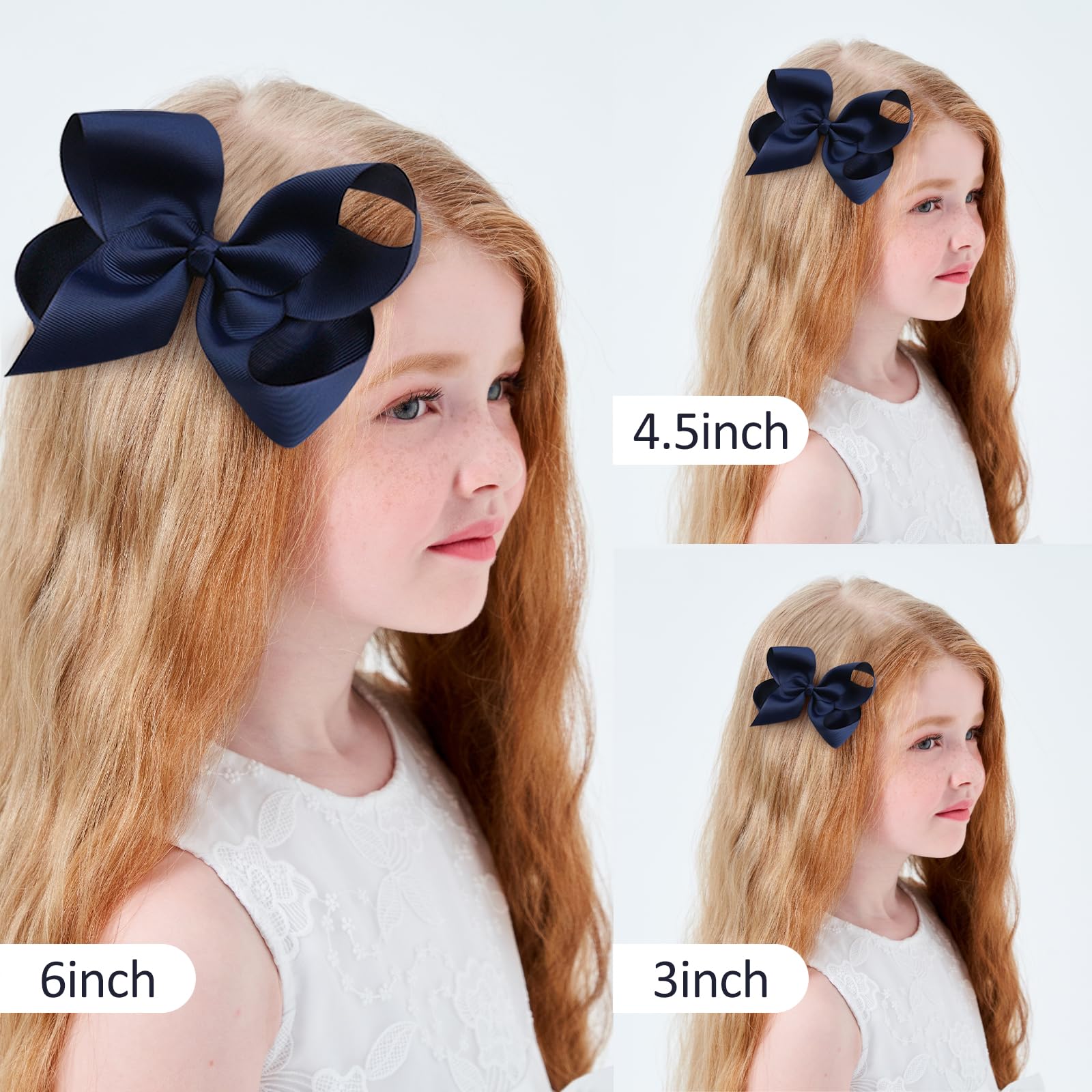 YHXX YLEN navy 6inch bow closeup shows durable grosgrain ribbon.