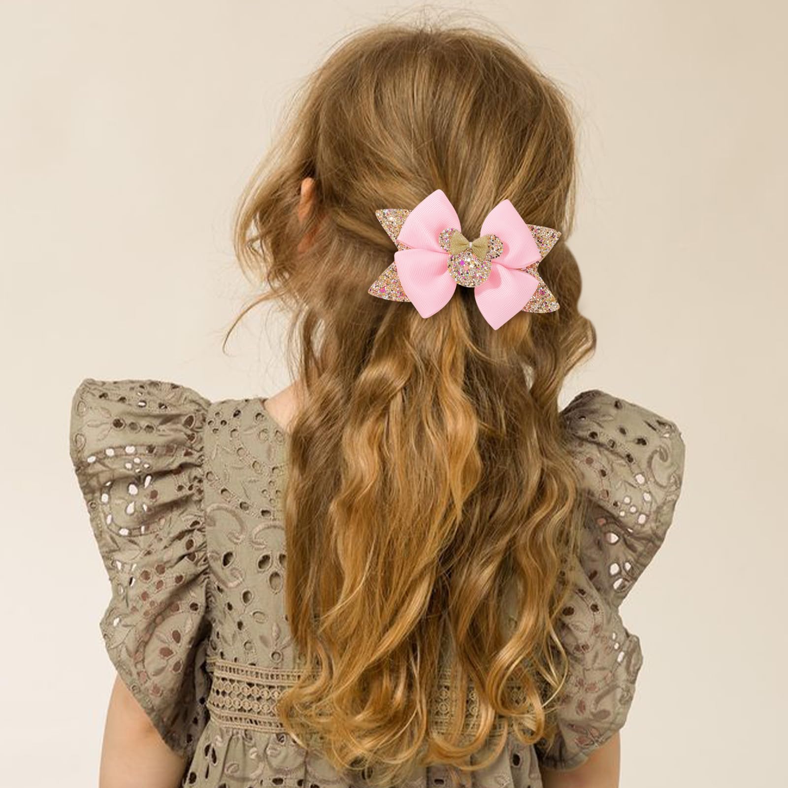 YHXX YLEN mouse ears bow clip on head demonstrates easy wear