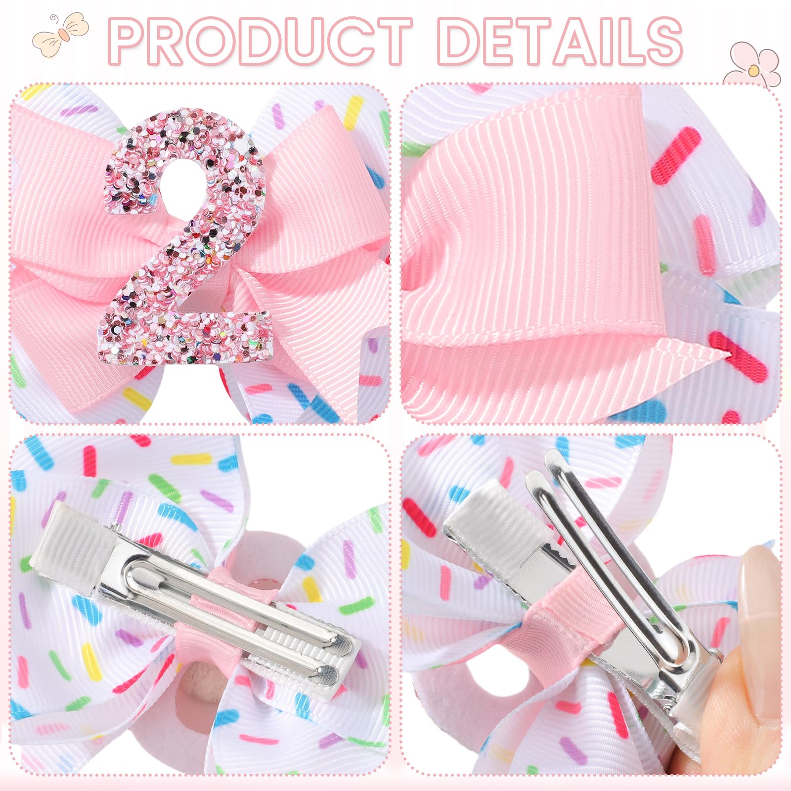 YHXX YLEN pink bow close-up with glittery number 2 detail