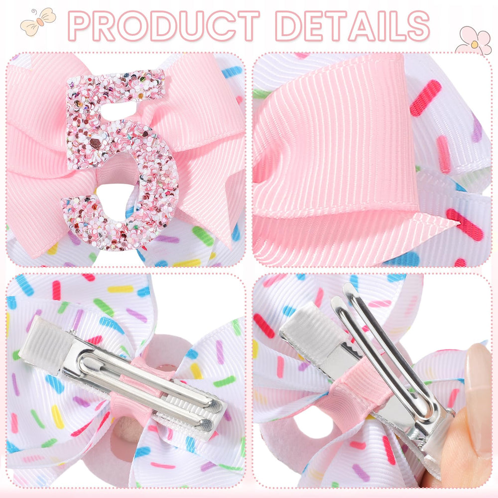 YHXX YLEN pink birthday bow clip with glitter detailing for secure wear.