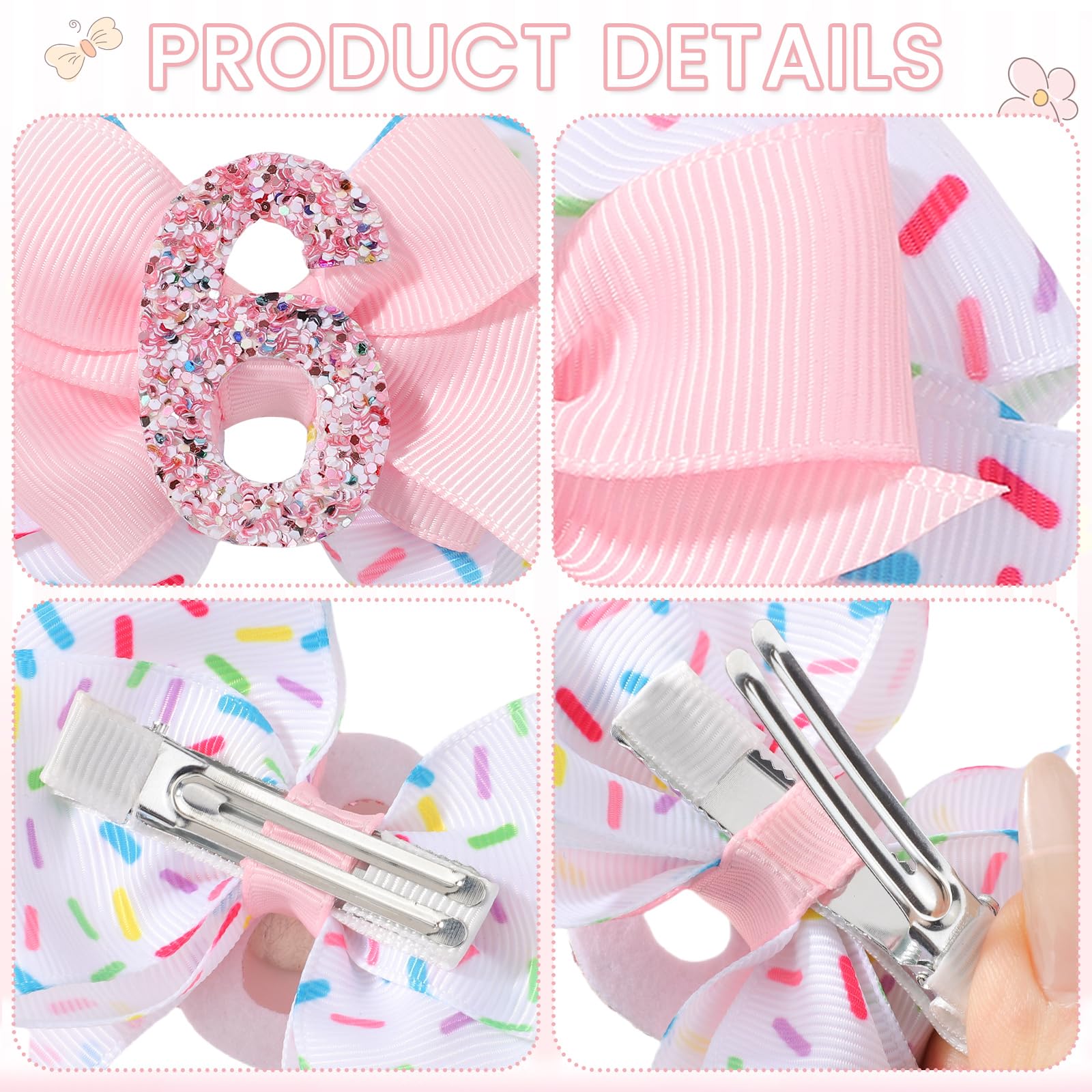 YHXX YLEN pink bow with glitter number 6 for bright everyday styles